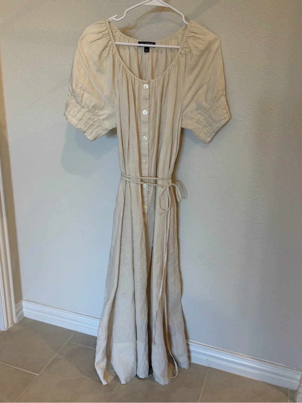 J. Crew Cream Button-Front Maxi Dress with Tie Waist - Picture 2 of 3